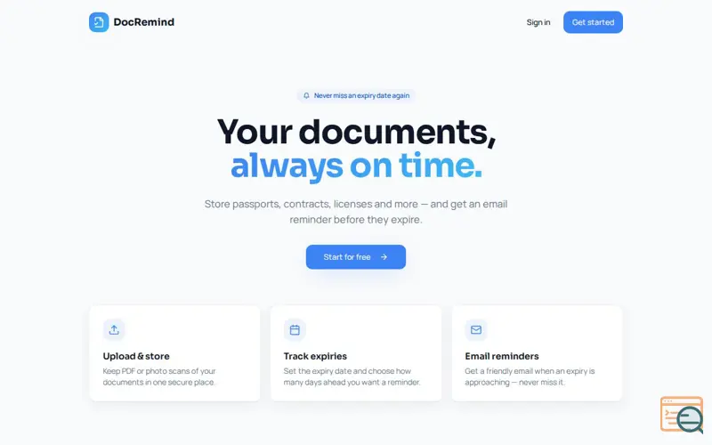 Screenshot of DocRemind — Never miss a document expiry