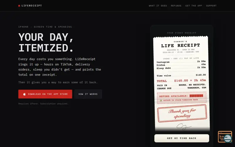 Screenshot of LifeReceipt — Your day, itemized.