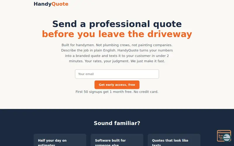 Screenshot of HandyQuote, a launch using Namecheap DNS