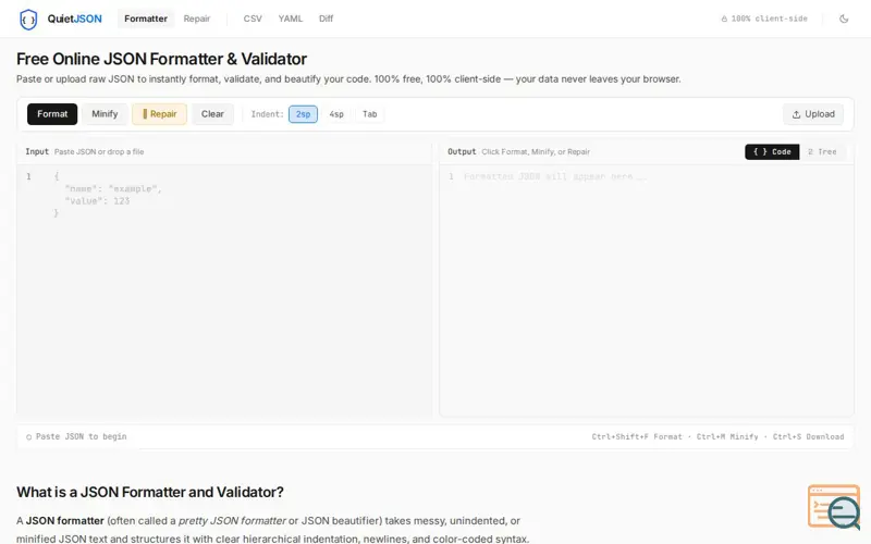 Screenshot of QuietJSON