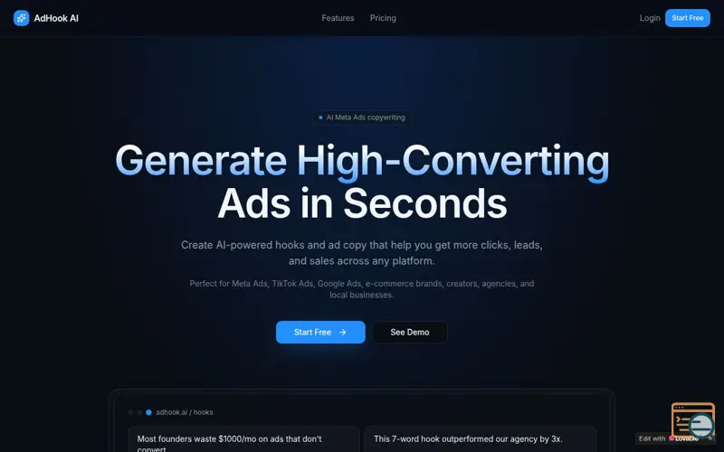 Screenshot of AdHook AI