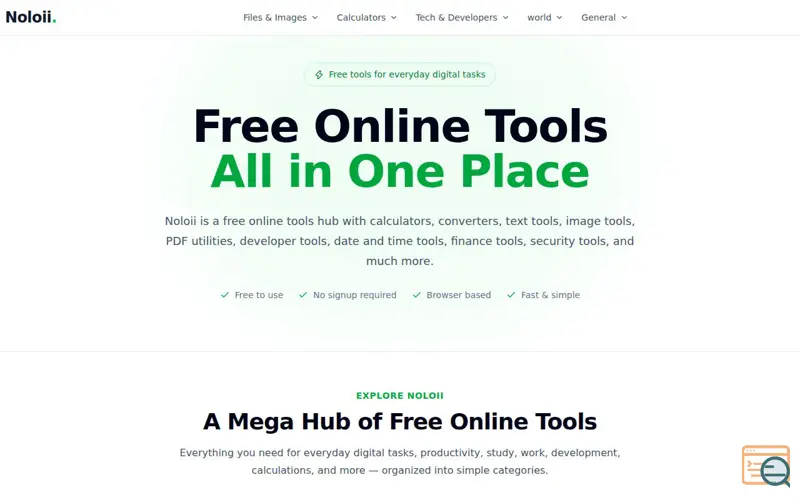 Screenshot of Noloii Free Online Tools Hub