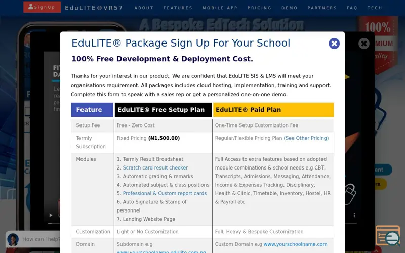 Screenshot of EduLITE School Software