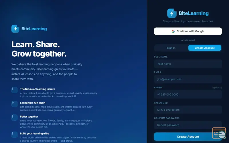 Screenshot of BiteLearning