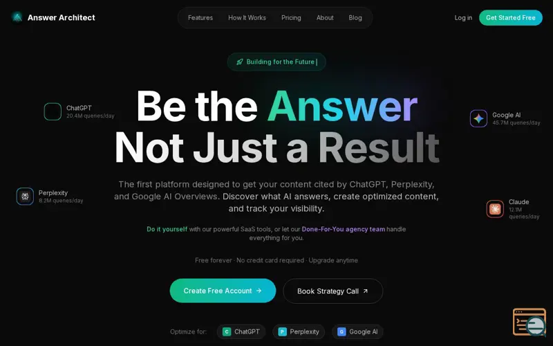 Screenshot of Answer Architect, a launch using DataForSEO