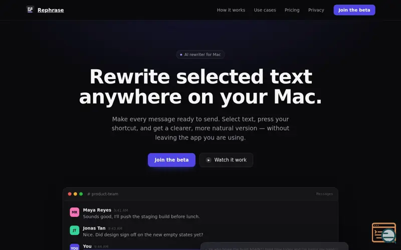 Screenshot of Rephrase, a launch using Next.js