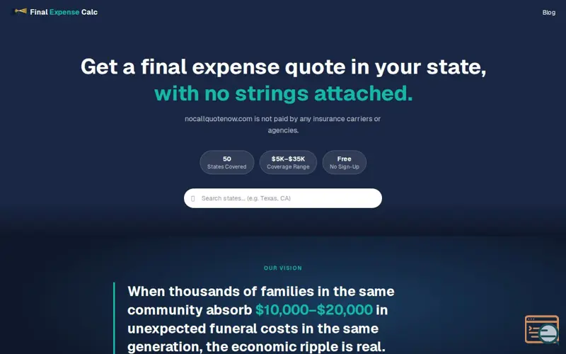 Screenshot of NocallQuoteNow.com