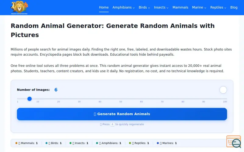 Screenshot of Random Animal Generator