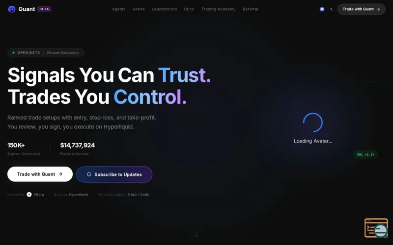 Screenshot of Quant — Backtested Crypto Trading Signals for Hyperliquid