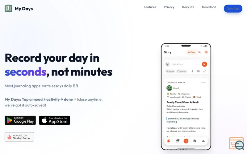 Screenshot of My Days- Journal in Seconds, Not Minutes