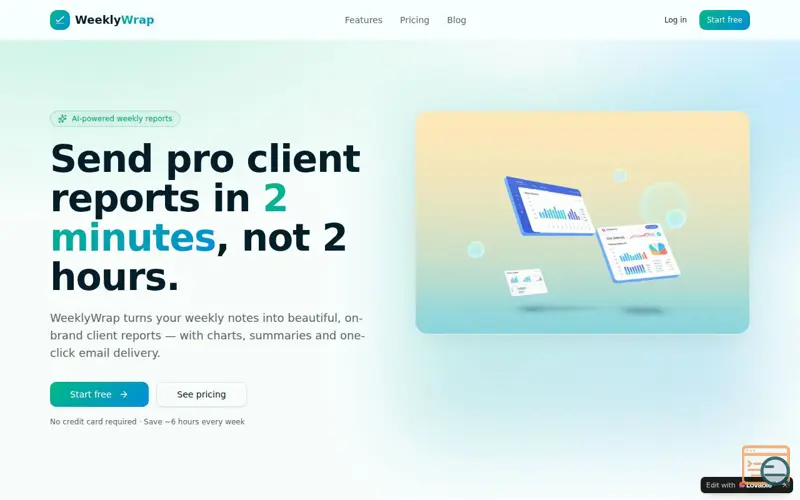 Screenshot of WeeklyWrap — Client reports in 2 min