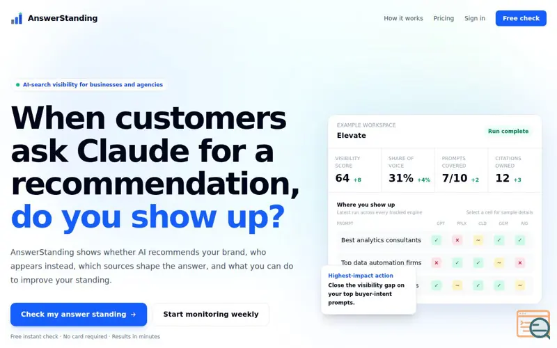 Screenshot of AnswerStanding, a launch using Nano Stores
