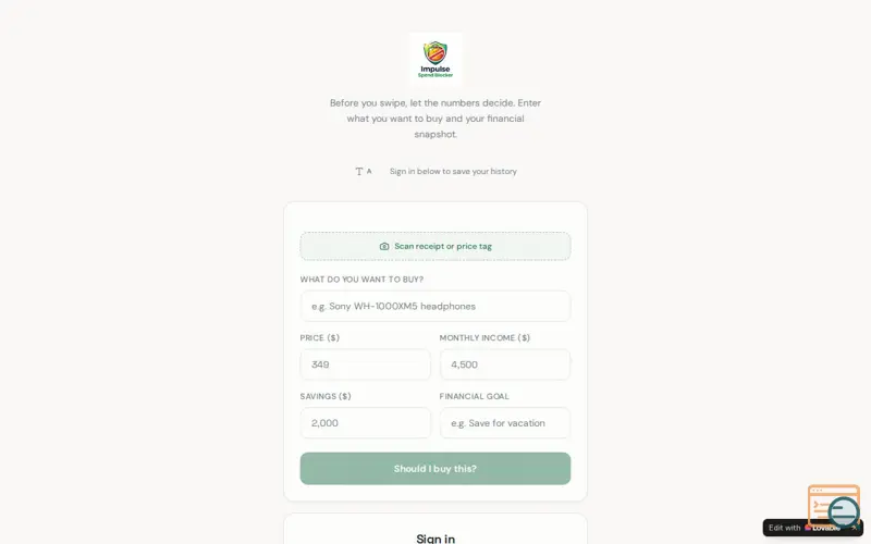 Screenshot of Impulse Spend Blocker 
