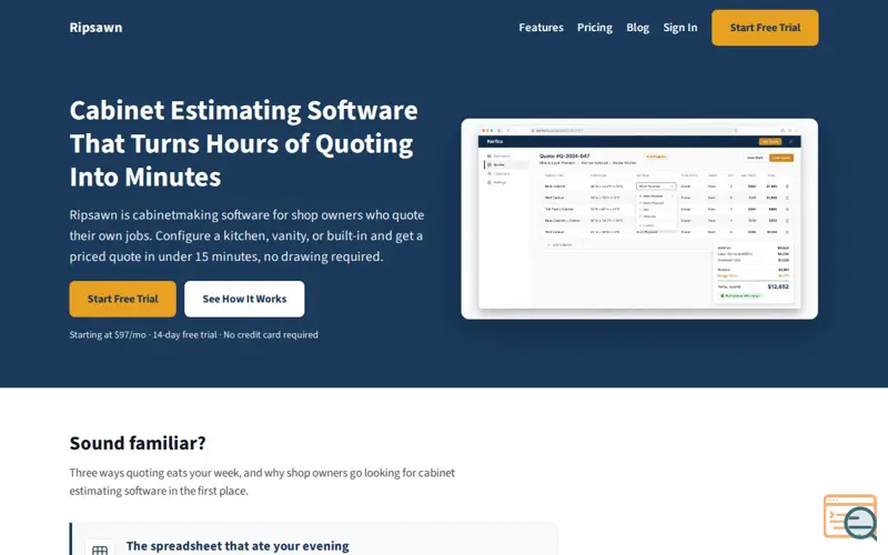 Screenshot of Ripsawn - Cabinet Estimating Software