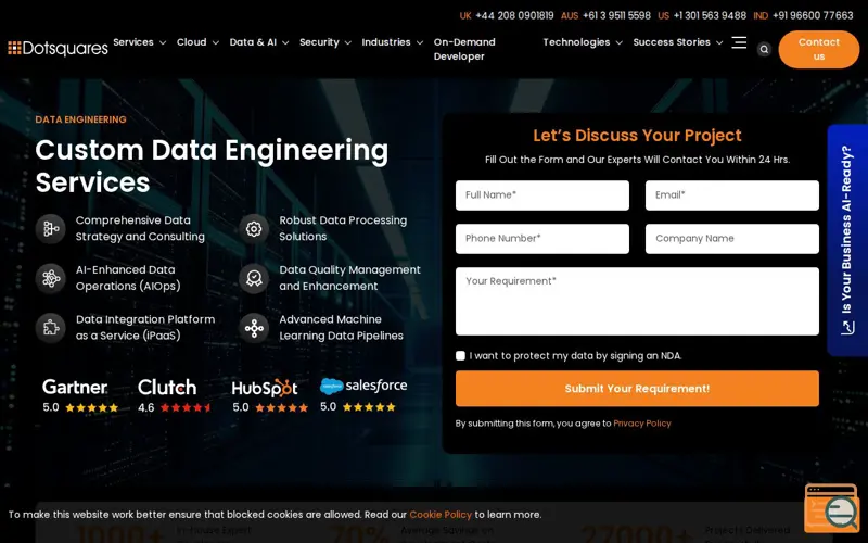 Screenshot of Custom Data engineering services, a launch using Clutch