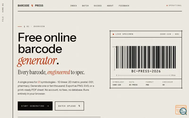 Screenshot of Barcode Press