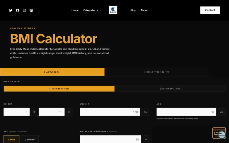 Screenshot of BMI Calculator