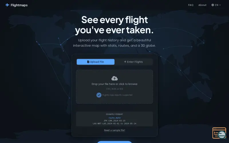 Screenshot of Visualize your lifetime flight history