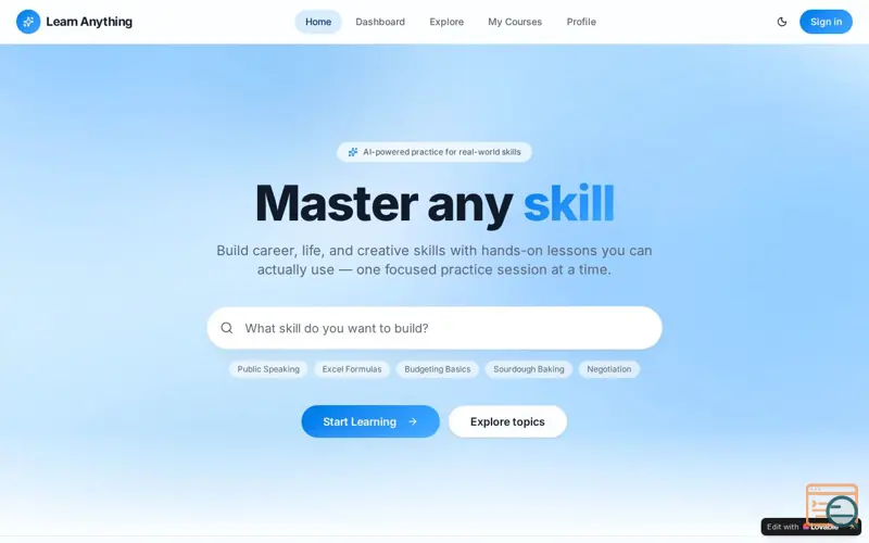 Screenshot of Learn Anything — Master any topic
