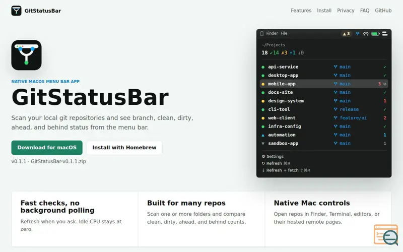 Screenshot of GitStatusBar