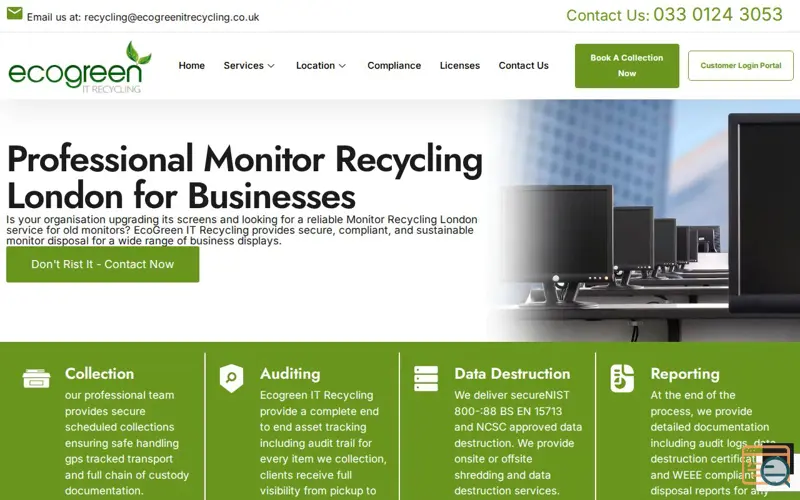 Screenshot of Monitor Recycling London Service