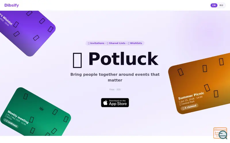 Screenshot of Dibsify: Wishlist, RSVP, Event