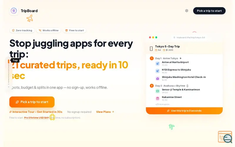 Screenshot of TripBoard