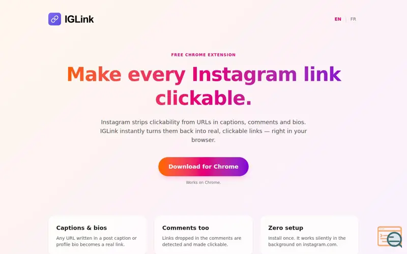 Screenshot of IGLink - Chrome Extension, a launch using n0c