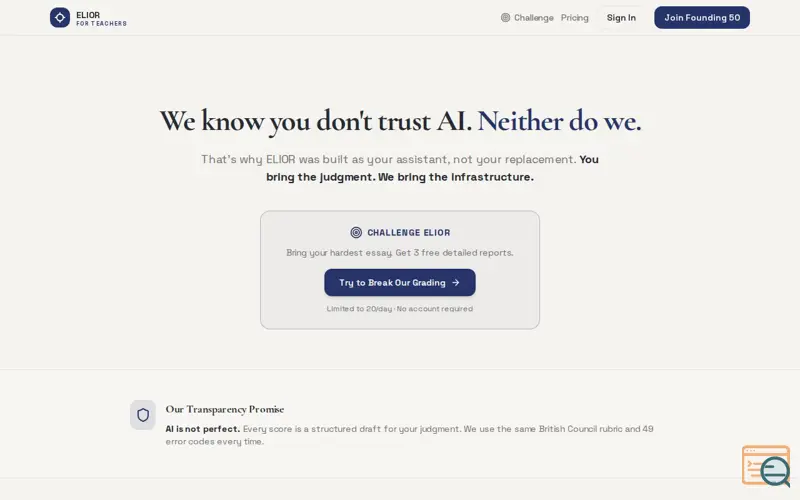 Screenshot of ELIOR for Teachers