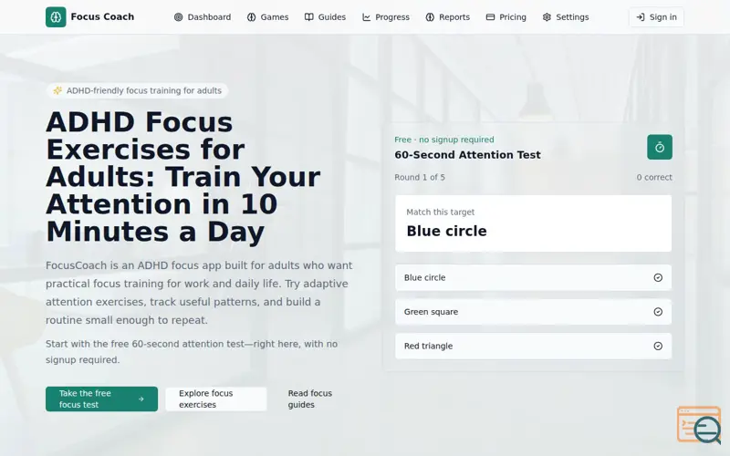 Screenshot of Focus Coach | AI Brain Training & Cognitive Training App
