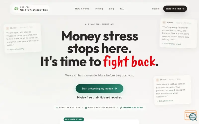 Screenshot of Shelter - Your AI Financial Guardian 