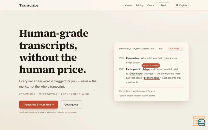 Screenshot of Transcribe Labs