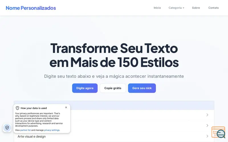 Screenshot of Nome Personalizados