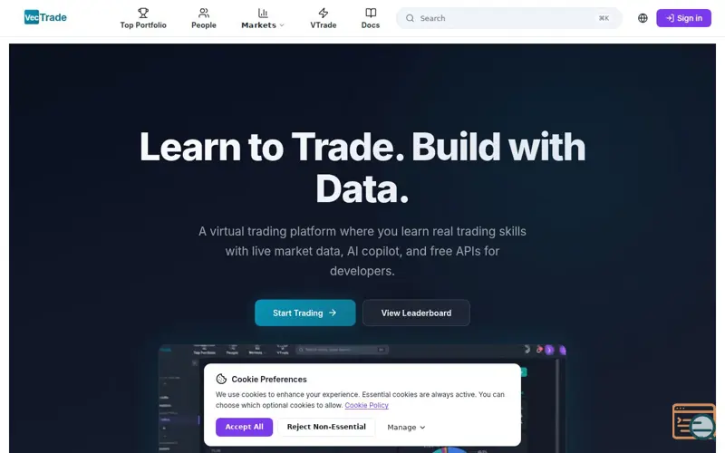 Screenshot of VTrade: High-Fidelity Trading Sandbox, a launch using Oracle Email Delivery