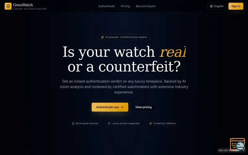 Screenshot of GenuWatch — Luxury Watch Authentication