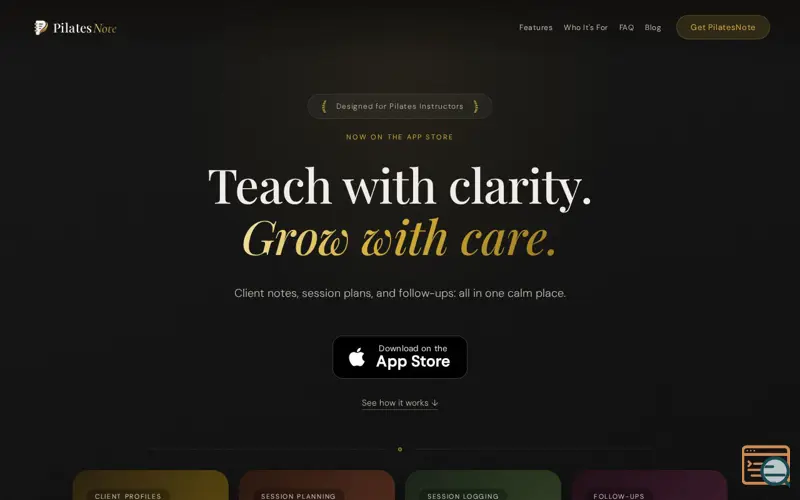 Screenshot of PilatesNote