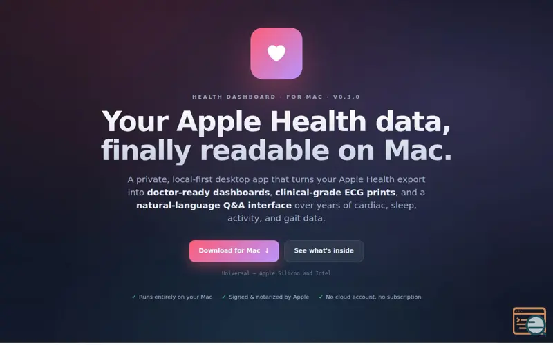 Screenshot of Health Dashboard, see Watch data on Mac.