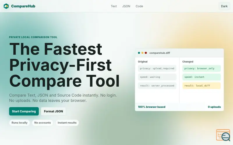 Screenshot of Text Compare Online