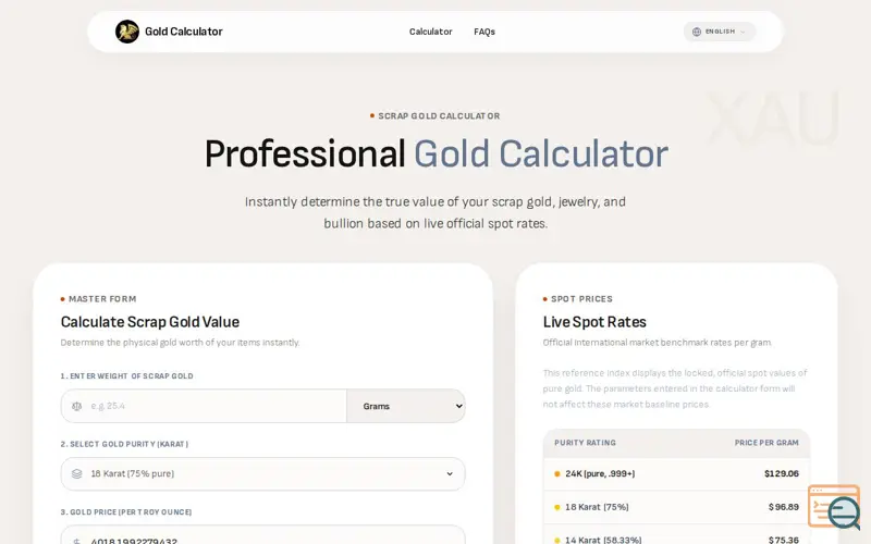 Screenshot of Gold Calculator