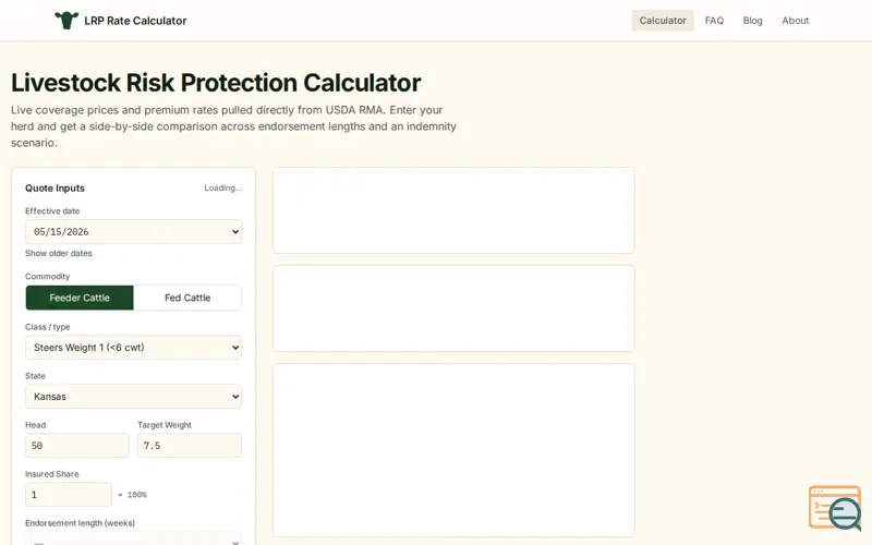 Screenshot of LRP Calculator