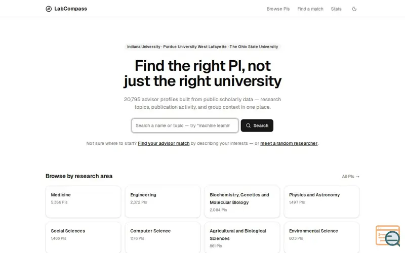 Screenshot of LabCompass — find the right PI