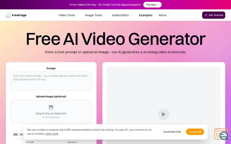 Screenshot of FreeForge - The Free AI Video Generator