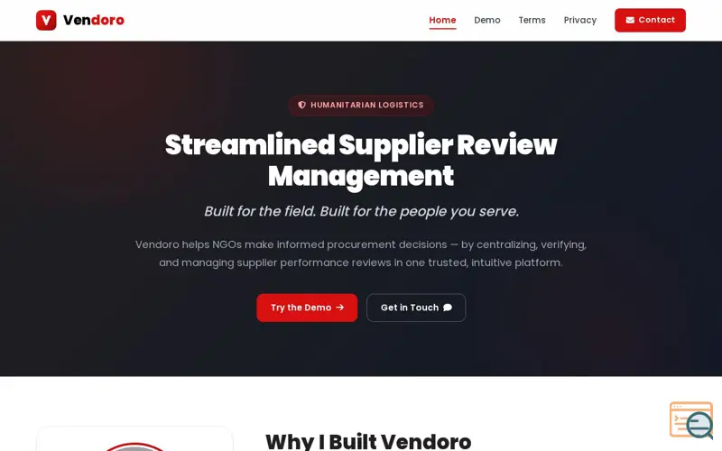 Screenshot of Vendoro - Supplier Review Management