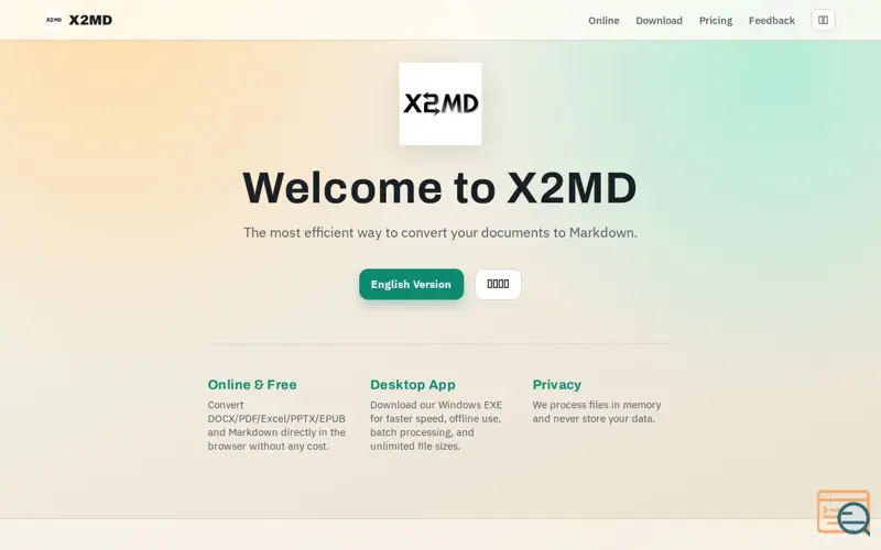 Screenshot of X2MD
