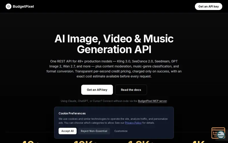 Screenshot of API for Image, video and Music Creation