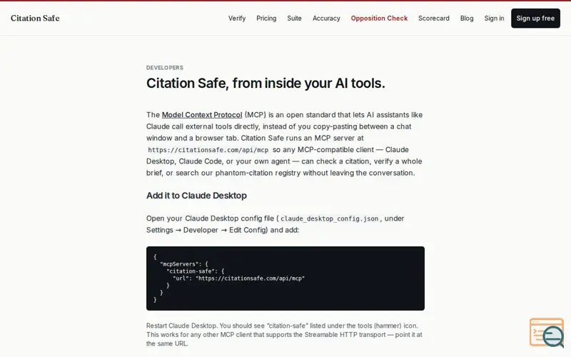 Screenshot of Citation Safe