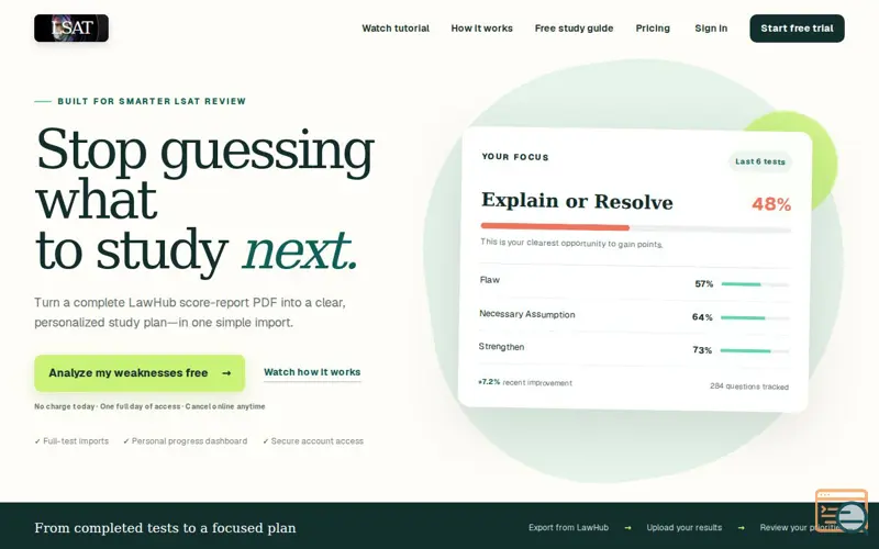 Screenshot of LSAT Lens — Know exactly what to study next