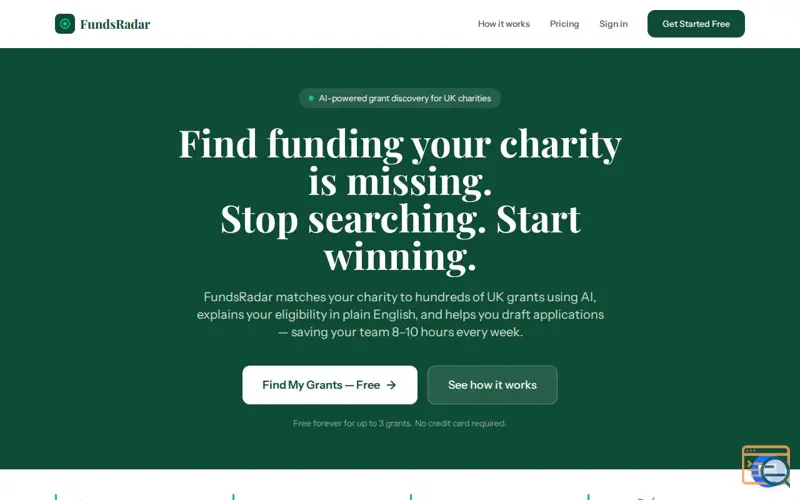Screenshot of FundsRadar — Find Grants for Nonprofit