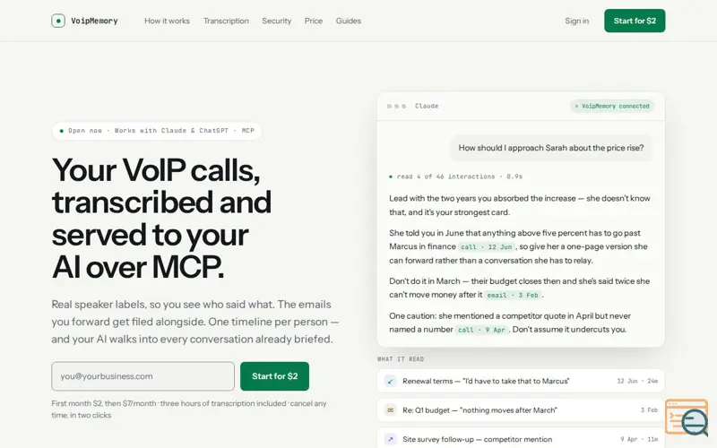 Screenshot of VoipMemory