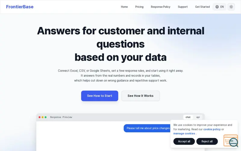 Screenshot of Frontierbase, a launch using CryptoJS